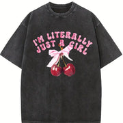 I'm Literally Just a Girl Vintage Washed T-Shirt in Black