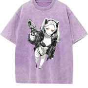 Lucy × David - Cyberpunk Anime for Anime Fans and Lovers vintage washed oversized T-shirt in Purple