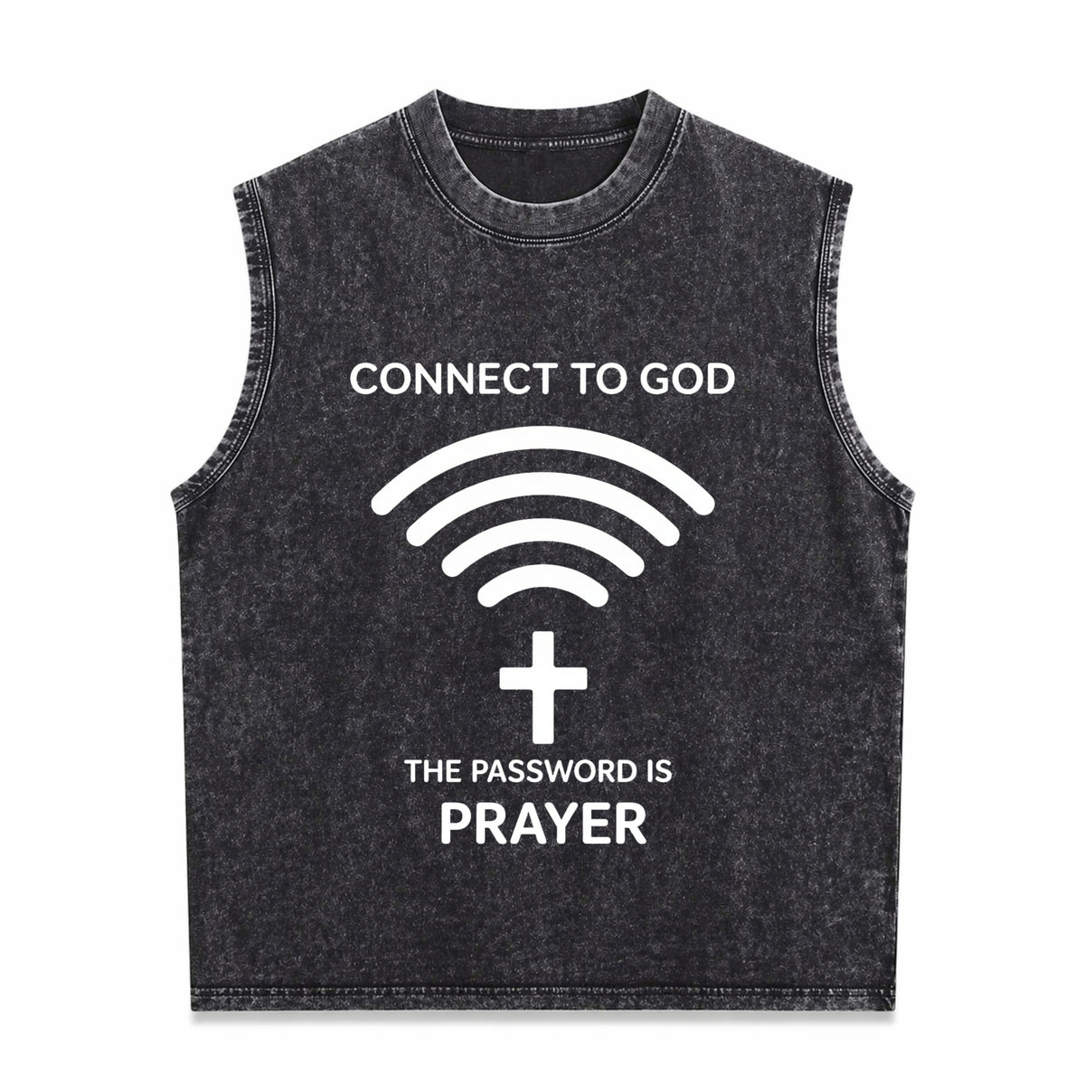 Connect to God the Password Ls Prayert- Heavy Vintage Washed Tank Top in Black