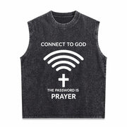 Connect to God the Password Ls Prayert- Heavy Vintage Washed Tank Top in Black