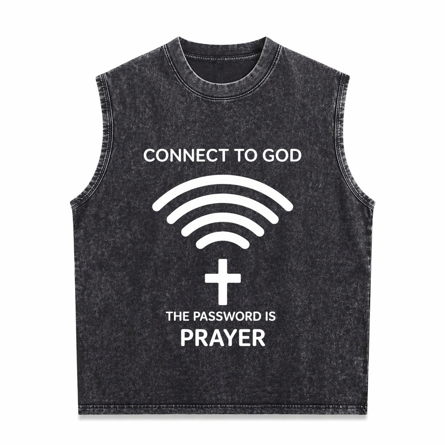 Connect to God the Password Ls Prayert- Heavy Vintage Washed Tank Top in Black