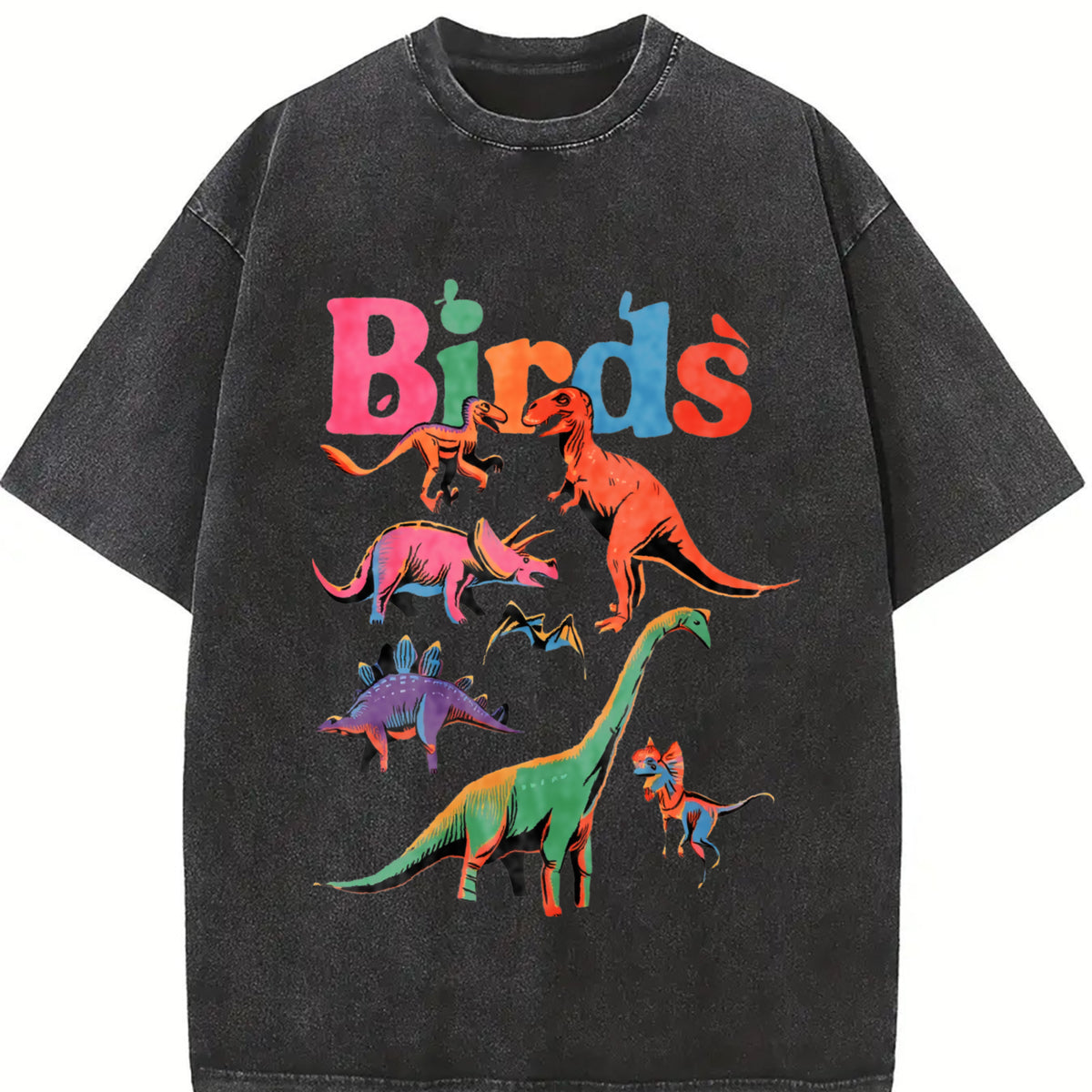Birds vintage washed oversized T-shirt in Black