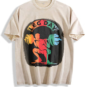 Leg Day Weightlifting Vintage Washed T-Shirt in Beige