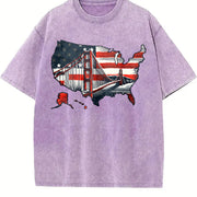 USA Map Flag Bridge Vintage Washed T-Shirt in Purple