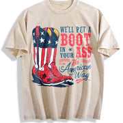 We'll Put a Boot in Your Ass - Toby Keith USA Vintage Washed T-Shirt in Beige