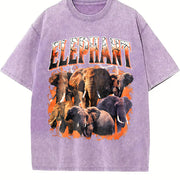 Elephant Retro Wildlife Animal Vintage Washed T-Shirt in Purple