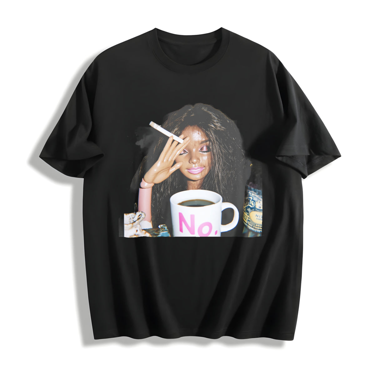 Coffee No Doll Cotton T-Shirt in Black