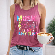 Music Is My Happy Place Crew-neck Sleeveless Vest Outdoor Women's Color Cotton Tank Top in Red