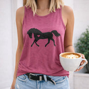 Horse with Heart Crew-neck Sleeveless Vest Outdoor Women's Color Cotton Tank Top in Red