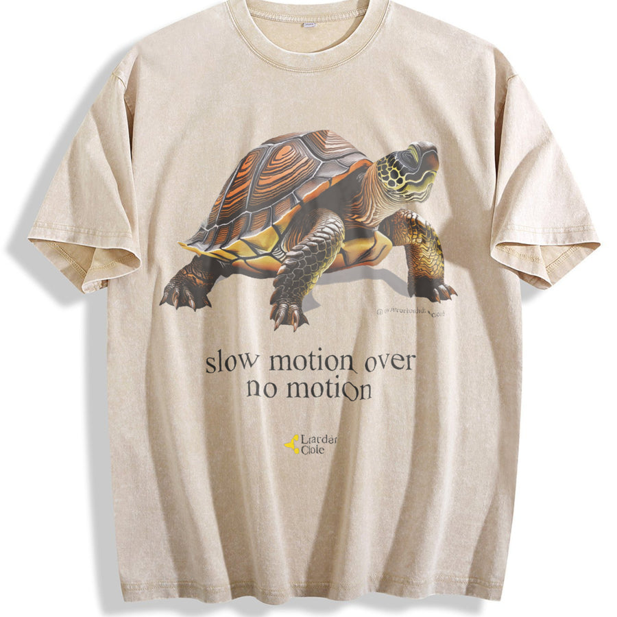Slow Motion Turtle - Retro and Womenmen gifts vintage washed oversized T-shirt in Beige