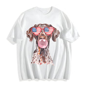 Patriotic Pointer 4th of July Cotton T-Shirt in White