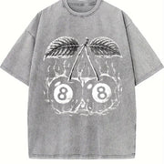 Flaming 8 Ball Cherries Tattoo Vintage Washed T-Shirt in Gray