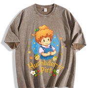 Cartoon Strawberry Shortcake Friends Nostalgia 80 vintage washed oversized T-shirt in Brown