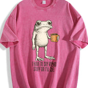 I Have to Say Weird Stuff or I'll Die Frog Drinking Coffee Vintage Washed T-Shirt in Red
