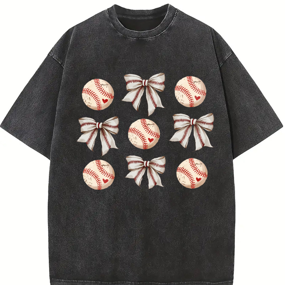 Coquette Baseball Mom Vintage Washed T-Shirt in Black