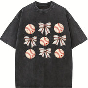 Coquette Baseball Mom Vintage Washed T-Shirt in Black