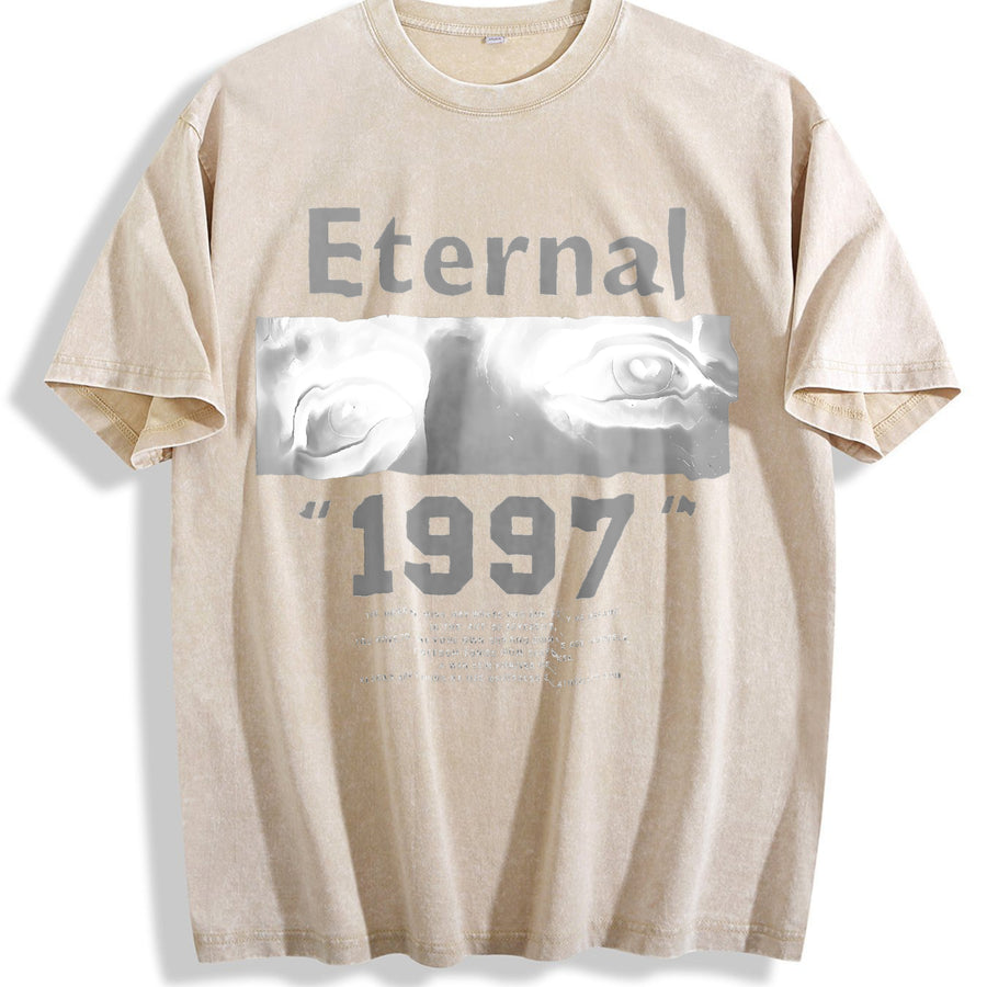 Sleeveless Tank Eternal 1997 Eye Portrait Gym Muscle Vest Vintage Washed T-Shirt in Beige