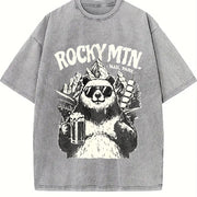 Retro Rocky Mountains National Park Bear Beer Vintage Washed T-Shirt in Gray
