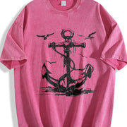 Anchor & Seagull Tank Vintage Washed T-Shirt in Red