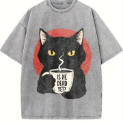 Is He Dead Yet Black Cat Vintage Washed T-Shirt in Gray