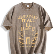 Retro 230 Pure 'JESUS PAID IT ALL' Letter & Cross vintage washed oversized T-shirt in Brown