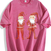 Retro Christmas Elves Teenager Vintage Washed T-Shirt in Red