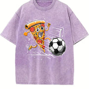 Pizza Playing Soccer Vintage Washed T-Shirt in Purple