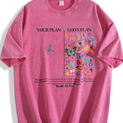Jesus Butterflies God‘s Plan Wash S~5XL and Batik vintage washed oversized T-shirt in Red