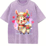 With Llama Hair Accent for Winter Vintage Washed T-Shirt in Purple