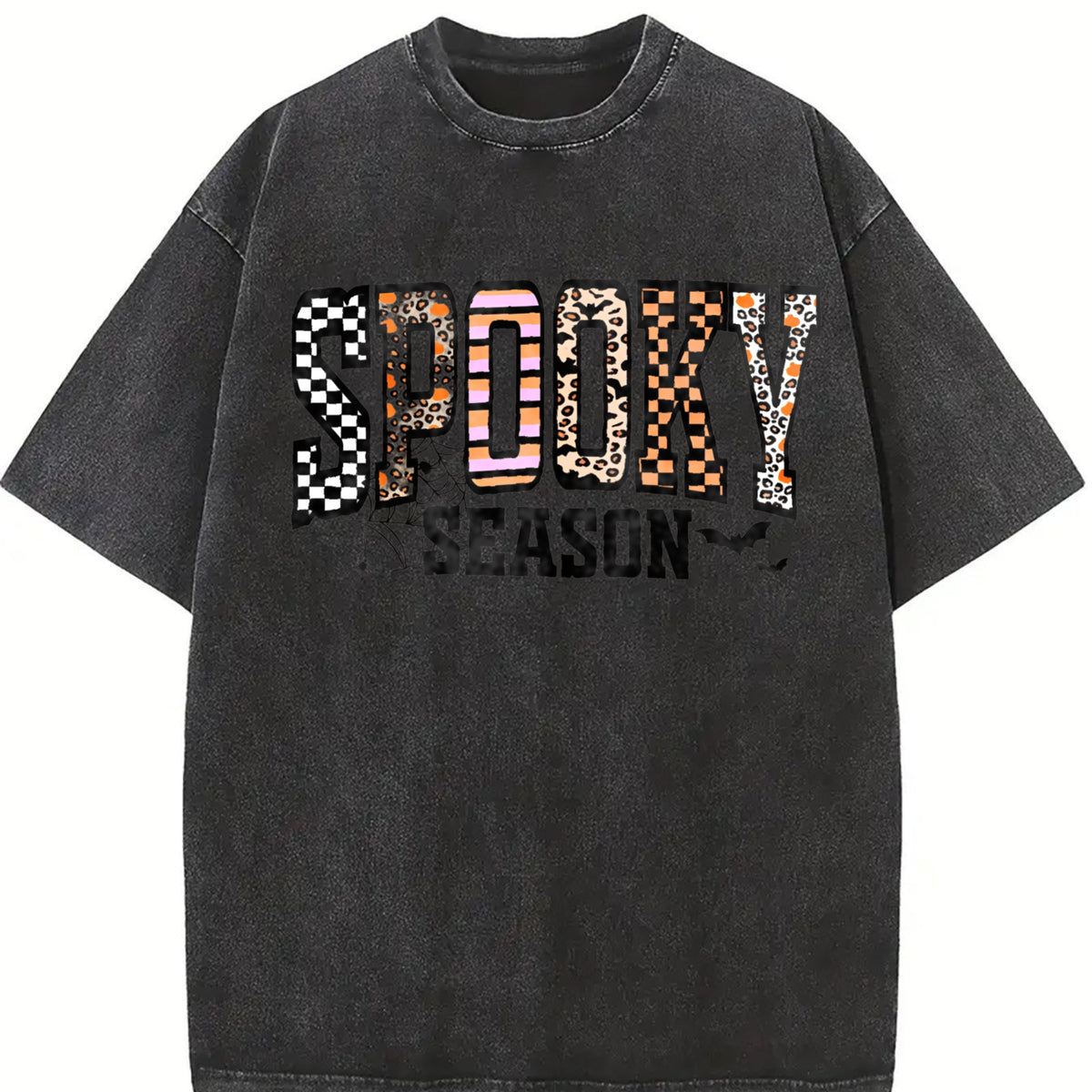 Retro Halloween Spooky Coquette Vintage Washed T-Shirt in Black