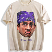 Prison Mike Michael Scott Portrait Custom The Office vintage washed oversized T-shirt in Beige