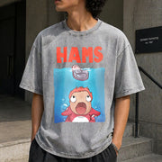 Studio Ghibli Ponyo and Sasuke Vintage Washed T-Shirt in Gray