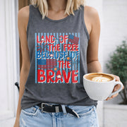 Land of the Free Because of the Brave Women's Color Cotton Tank Top in Gray