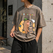 Capybara Bubble Tea Vintage Washed T-Shirt in Brown