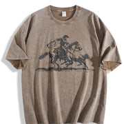 Cowboy Roping Western Retro Western Country Western Rodeo Vintage Washed T-Shirt in Brown