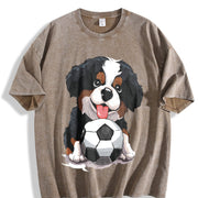 Bernese Mountain Dog Soccer Vintage Washed T-Shirt in Brown