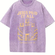 Retro 230 Pure 'JESUS PAID IT ALL' Letter & Cross vintage washed oversized T-shirt in Purple