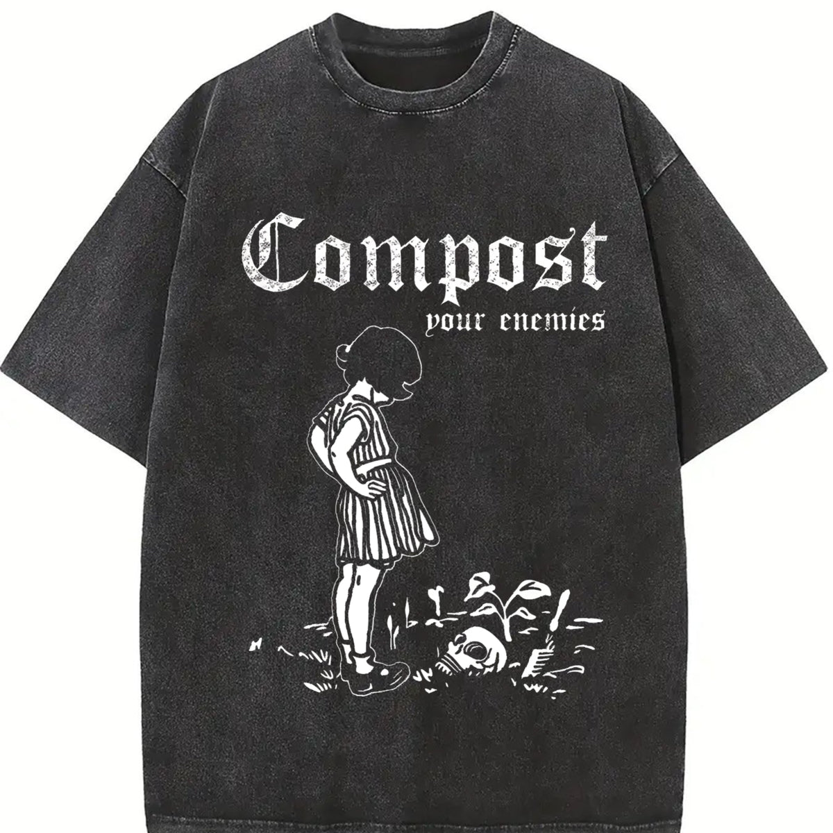 With a Unique a Distressed Vintage Washed T-Shirt in Black