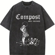 With a Unique a Distressed Vintage Washed T-Shirt in Black
