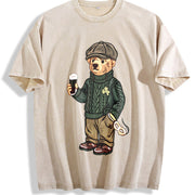 Y2K St Patricks Day Bear Vintage Washed T-Shirt in Beige