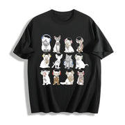 Cats with Headphones Cotton T-Shirt in Black