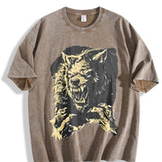 230gsm Werewolf Howling at the Moon Vintage Washed T-Shirt in Brown