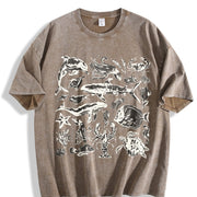 Sea Animals 90s Retro ® Y2k Ocean Vintage Washed T-Shirt in Brown