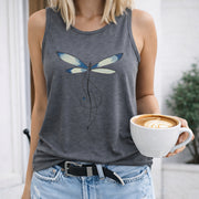 Dragonfly Line Art Women's Color Cotton Tank Top in Gray