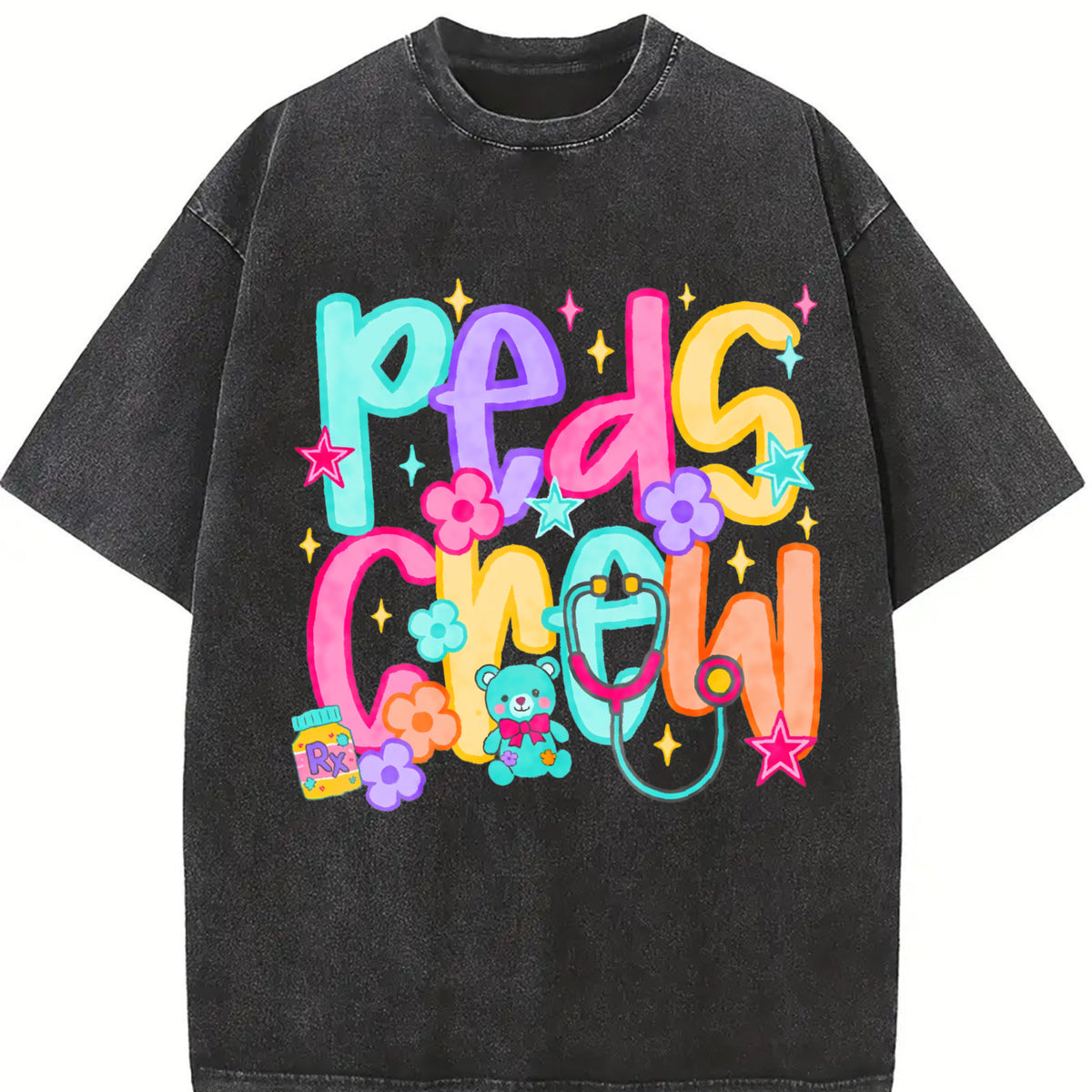 Cute Pediatric Crew for Pediatric Nurse Vintage Washed T-Shirt in Black