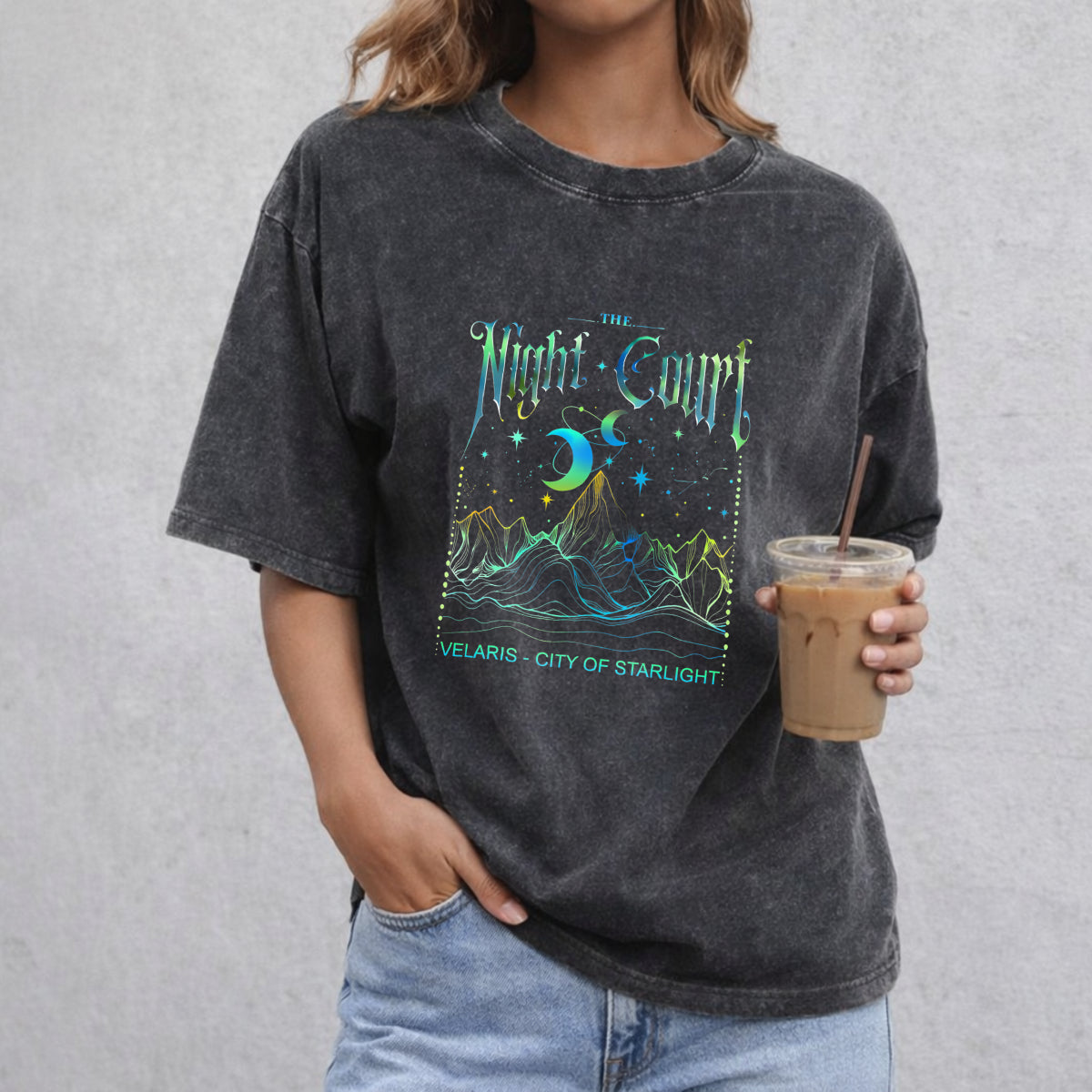 Velaris The Night Court Acotar vintage washed oversized T-shirt in Black