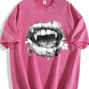 Grillz Lips Chain Sleeveless Vest Vintage Washed T-Shirt in Red