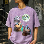 Three Possums Howling at Moon Vintage Washed T-Shirt in Purple