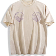 Custom Seashell Bra Vintage Washed T-Shirt in Beige