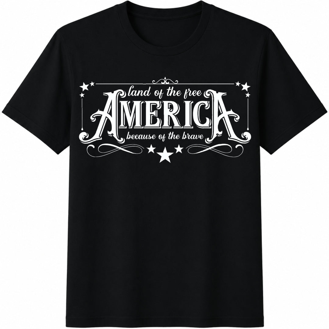 4th of July America Land of the Free Because of the Brave Cotton T-Shirt in Black